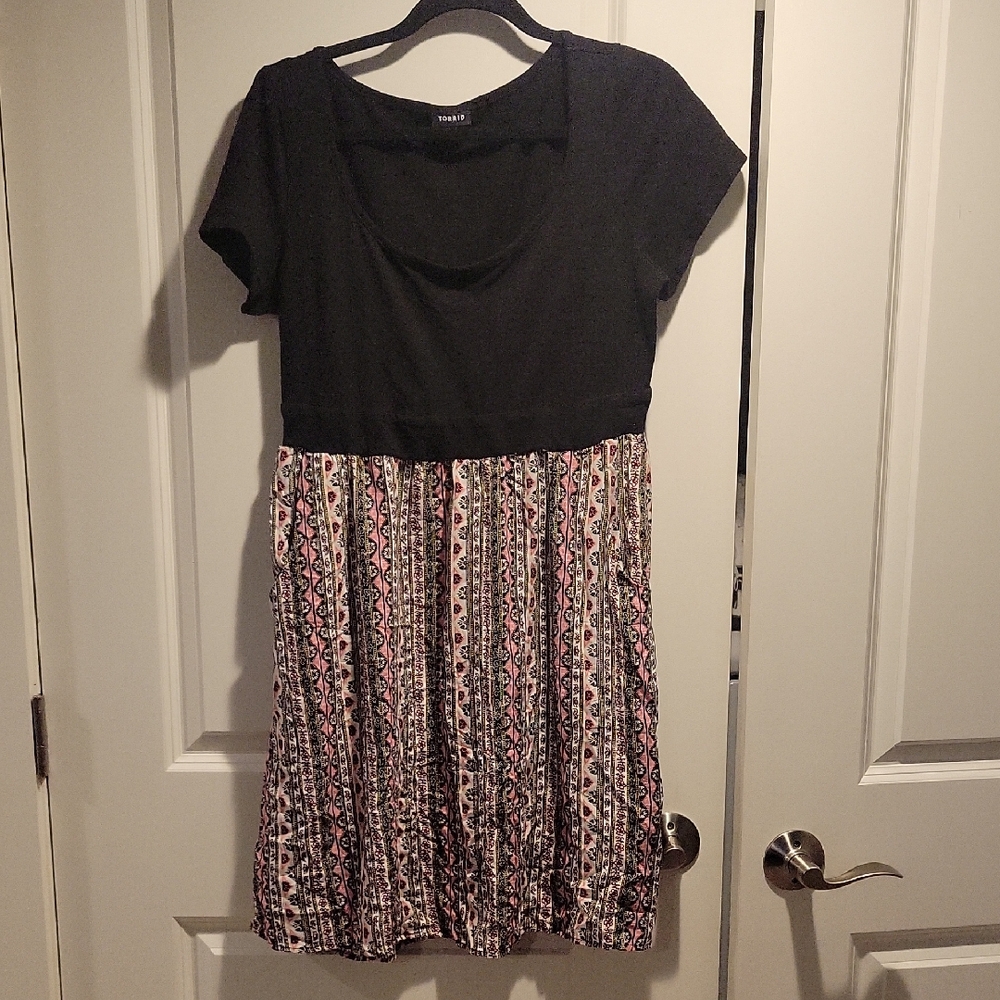 Torrid Black and White Pleated Mini Sundress